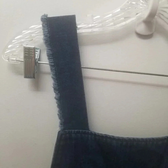 Zara Woman Premium Denim Wide  Leg Dark Wash Raw Hem Cropped Overalls M - Picture 11 of 14